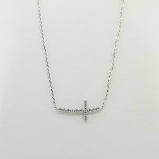 American Jewelry 14k White Gold .12ctw Round Brilliant Diamond Sideways Cross Necklace