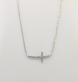American Jewelry 14k White Gold .12ctw Diamond Sideways Cross Necklace