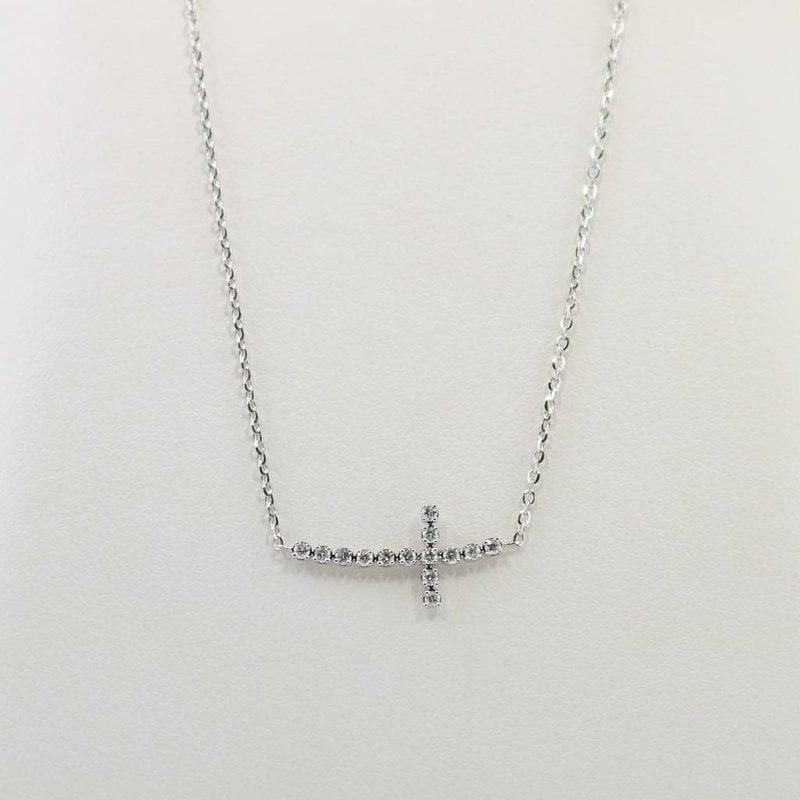 American Jewelry 14k White Gold .12ctw Diamond Sideways Cross Necklace