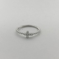 American Jewelry 14k White Gold Sideways Cross Diamond Fashion Ring