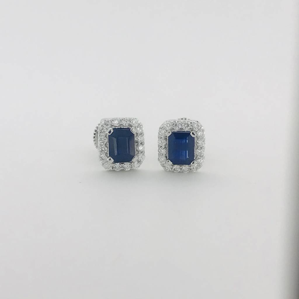 14k White Gold .94ct Sapphire .29ct Diamond Halo Stud Earrings