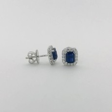 14k White Gold .94ct Sapphire .29ct Diamond Halo Stud Earrings