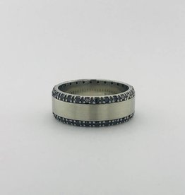 American Jewelry 14k White Gold 1.50ctw Black Diamond Gents Wedding Band (size 8.50)