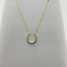 14k Yellow Gold .17ctw Diamond Stationed Horse Shoe Necklace Pendant