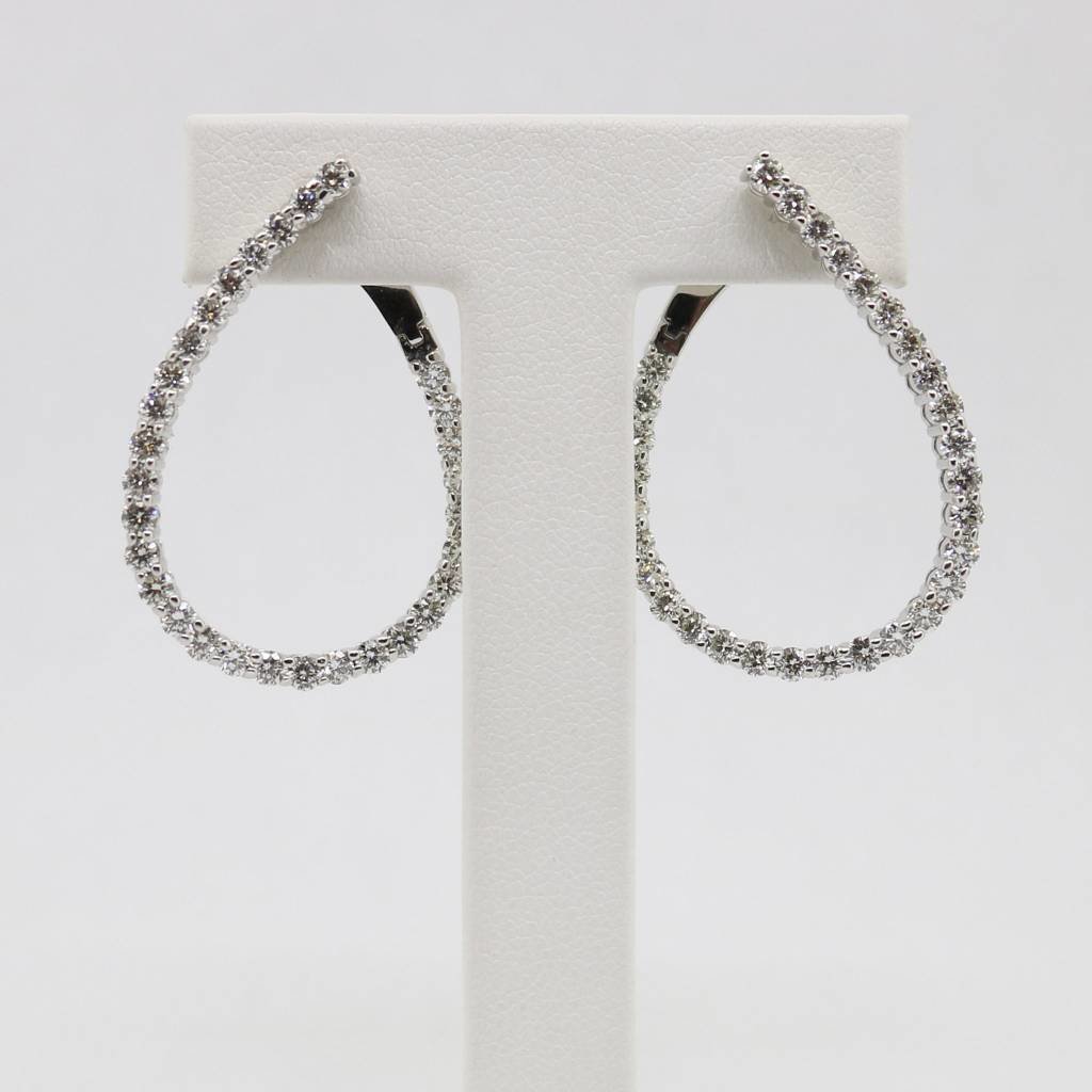 American Jewelry 14k White Gold 3ctw Round Brilliant Diamond Twisted Hoop Earrings