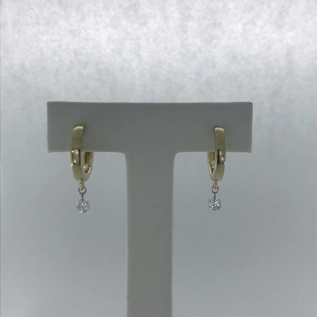 14k Yellow Gold 1/3ctw Diamond Dangle Lazer Drilled Huggie Style Earrings