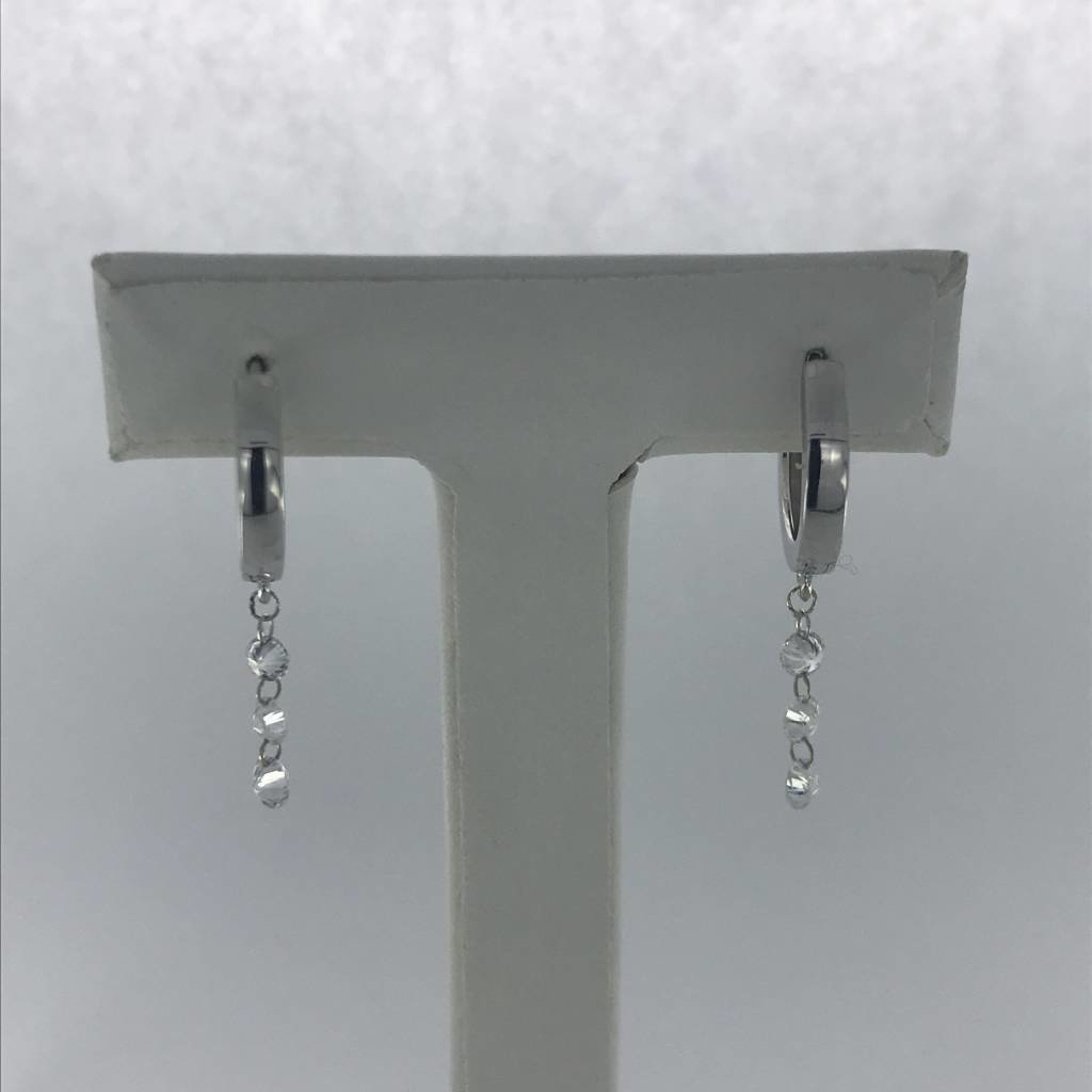 14k White Gold .65ctw Diamond Dangle Laser Drilled Huggies Earrings