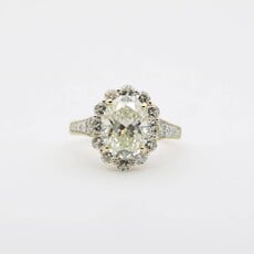 American Jewelry 14k Yellow Gold 4.03ct-Ctr J/VS2 GIA 1.74ctw-Mounting Oval & Round Brilliant Diamond Halo Engagement Ring