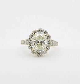 American Jewelry 14k Yellow Gold 4.03ct-Ctr J/VS2 GIA 1.74ctw-Mounting Oval & Round Brilliant Diamond Halo Engagement Ring