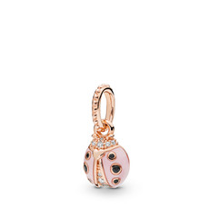 Pandora PANDORA Rose Pendant, Lucky Pink Ladybird, Black Crystals & Clear CZ