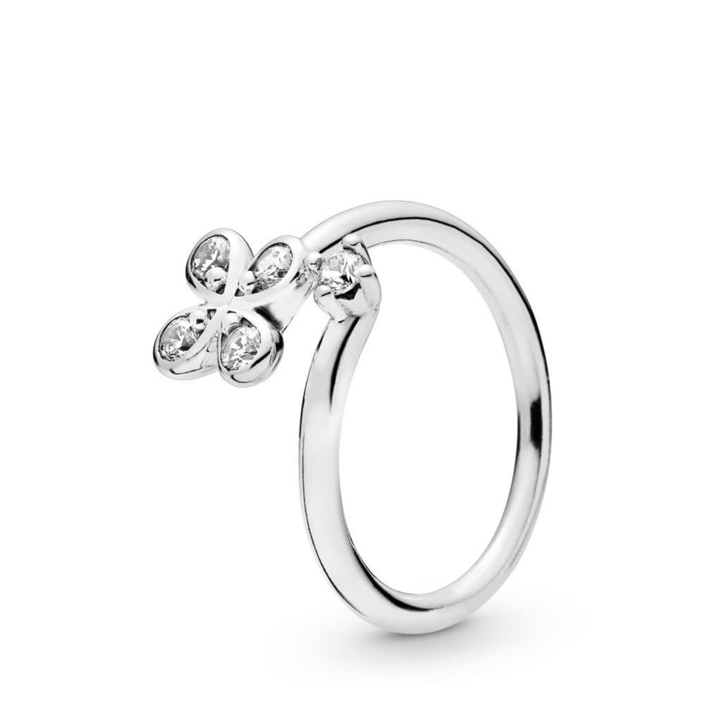 Pandora Retired - PANDORA Ring, Twisted Four Petal Flowers, Clear CZ - Size 56