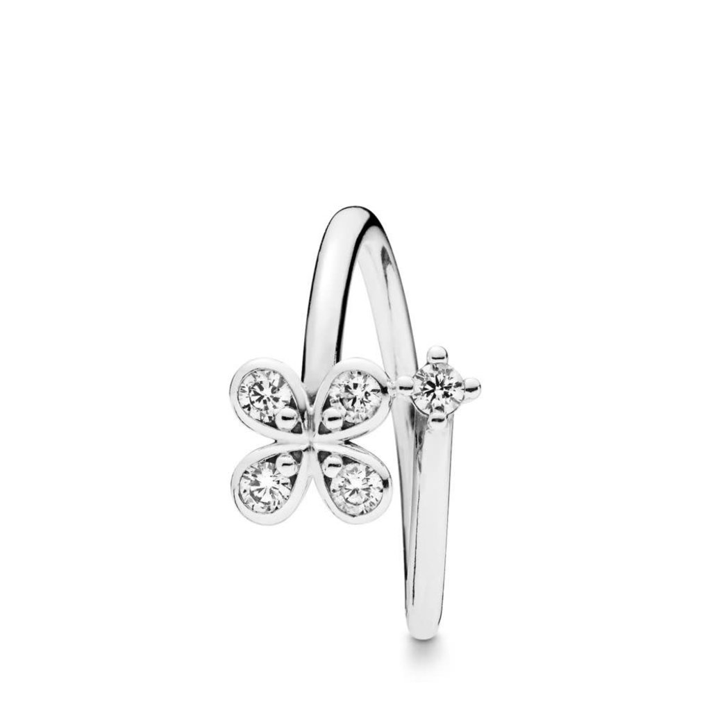 Pandora Retired - PANDORA Ring, Twisted Four Petal Flowers, Clear CZ - Size 56