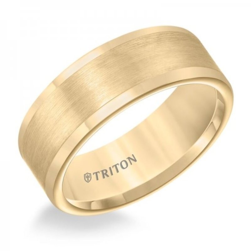 American Jewelry Yellow Tungsten 8mm Gents Triton Wedding Band (Size 10)