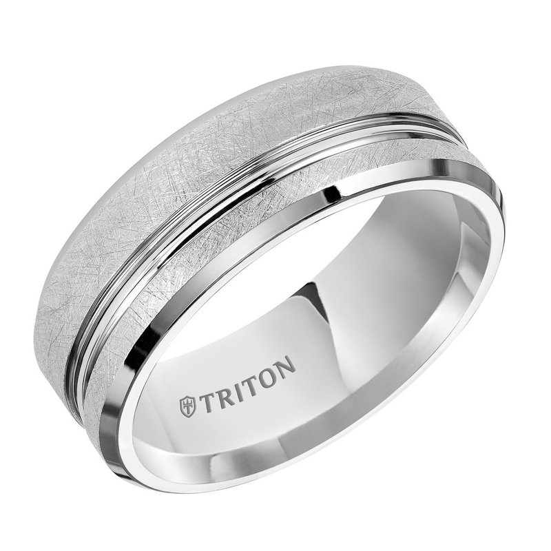 American Jewelry White Tungsten 8mm Gents Triton Wedding Band (Size 10)