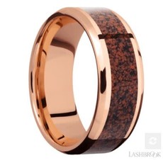 Lashbrook Lashbrook 14k Rose Gold 8mm Polish Beveled Edge Red Dino Bone Inlay Men's Wedding Band (size 10)