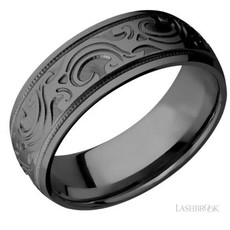 Lashbrook Lashbrook 8mm Polished Zirconium Scroll Design Pattern and Milgrain Step Edge Men's Wedding Band (Size 10)