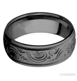 Lashbrook Lashbrook 8mm Polished Zirconium Scroll Design Pattern and Milgrain Step Edge Men's Wedding Band (Size 10)