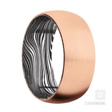 Lashbrook Lashbrook 14k Rose Gold 9mm Domed Damascus Steel Marble Pattern Sleeve Men's Wedding Band (Size 10)