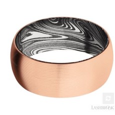 Lashbrook Lashbrook 14k Rose Gold 9mm Domed Damascus Steel Marble Pattern Sleeve Men's Wedding Band (Size 10)