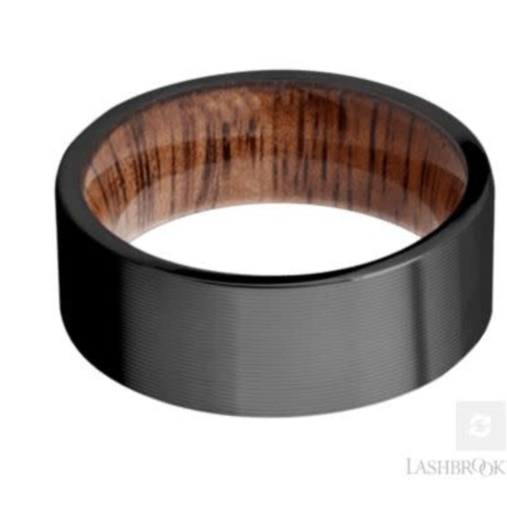 Lashbrook Lashbrook 8mm Flat Edge Zirconium Machine Finish with Koa Wood Sleeve Men's Wedding Band (Size 10)