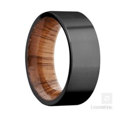 Lashbrook Lashbrook 8mm Flat Edge Zirconium Machine Finish with Koa Wood Sleeve Men's Wedding Band (Size 10)