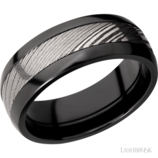 Lashbrook Lashbrook 8mm Domed Polished Zirconium with Acid Damascus Steel Inlay Men's Wedding Band (Size 10)