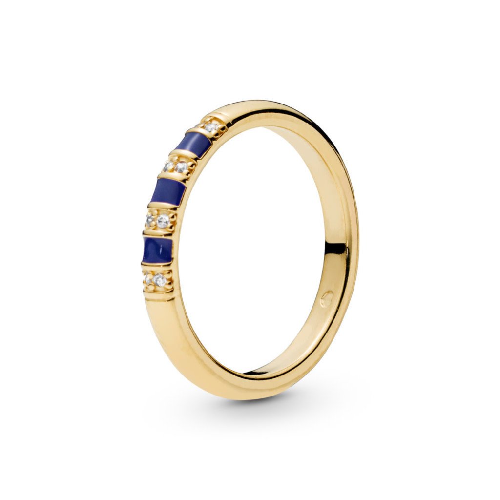 PANDORA Shine Ring, Exotic Stones Stripes, Blue Enamel & Clear CZ - Size 52 American Jewelry