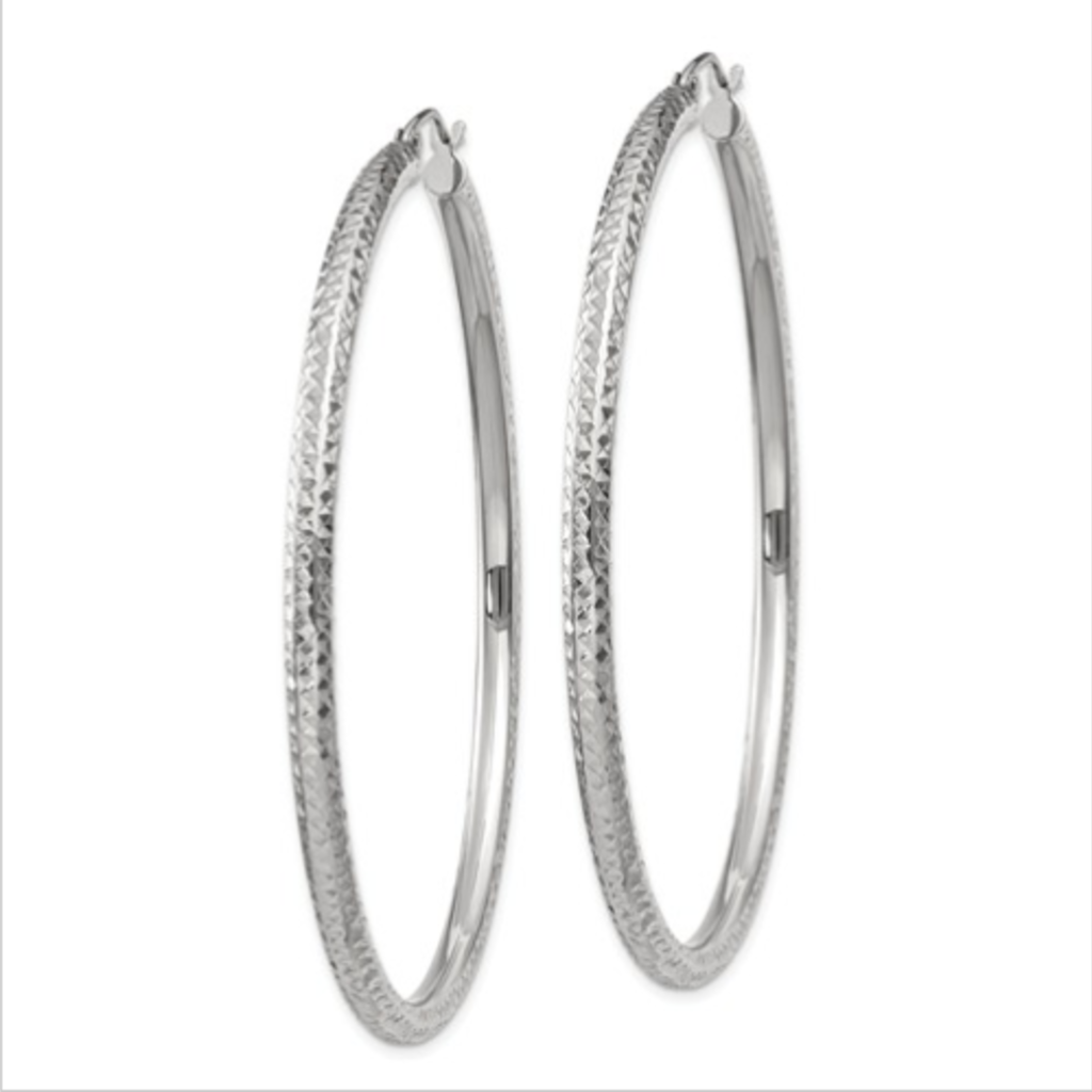 American Jewelry 14k White Gold 3mm Diamond Cut Tube 60mm Earrings
