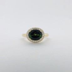 American Jewelry 14k Yellow Gold East-to-West 0.38ctw Diamond & 1.99ct Green Tourmaline Gemstone Ring (Size 7)