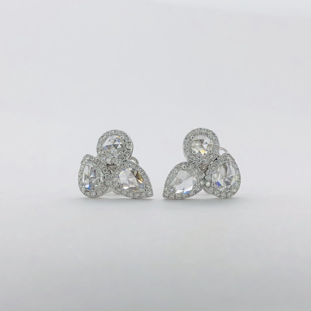 American Jewelry 14k White Gold 1.34ctw Diamond (1.00ctw Rose Cuts) Multi-Shape Halo Stud Earrings