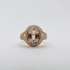 American Jewelry 14k Rose Gold .54ctw Diamond Halo 3.44ct Morganite Ring (Size 7)