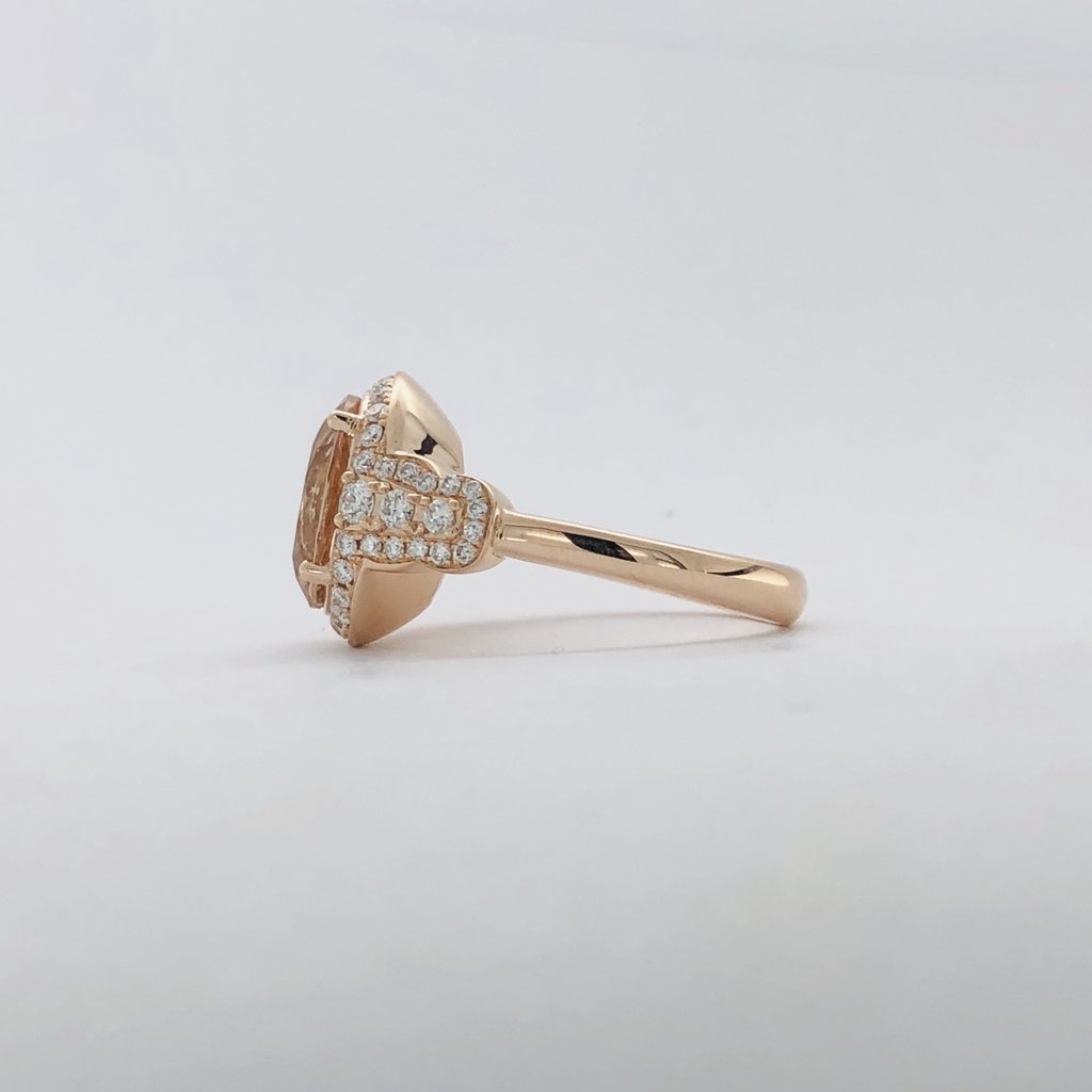 American Jewelry 14k Rose Gold .54ctw Diamond Halo 3.44ct Morganite Ring (Size 7)