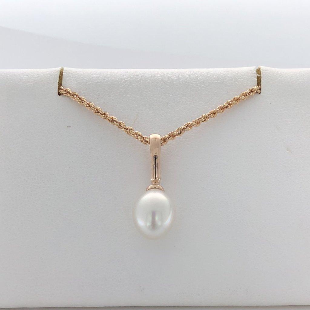 American Jewelry 14k Rose Gold 9-10mm Solitaire South Sea Pearl Drop Pendant Necklace