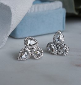 American Jewelry 14k White Gold 1.34ctw Diamond (1.00ctw Rose Cuts) Multi-Shape Halo Stud Earrings