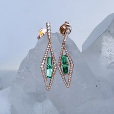 American Jewelry 14k Rose Gold .44ctw Diamond .84ctw Green Quartz Geometric Baguette Dangle Earrings