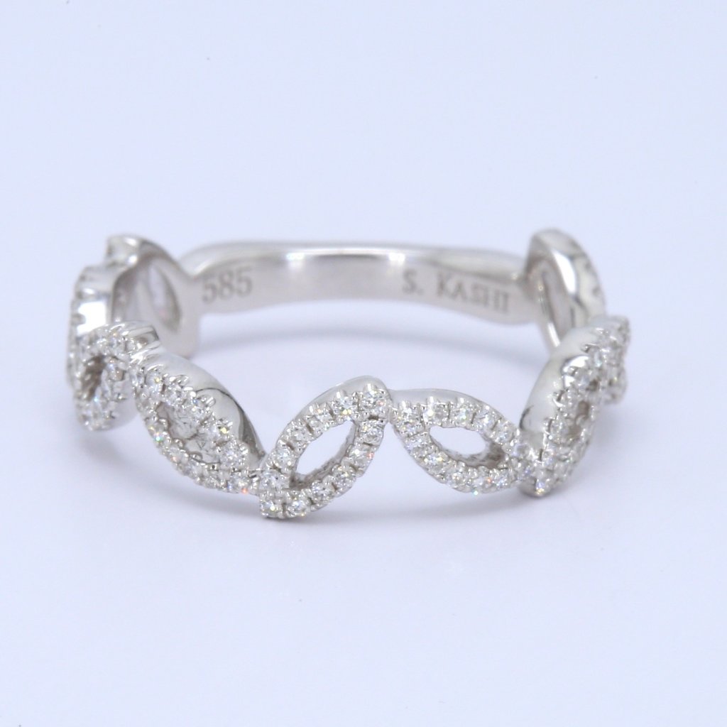 American Jewelry 14k White Gold 0.29ctw Diamond Open Marquise Leaf Stackable Band (Size 6.5)