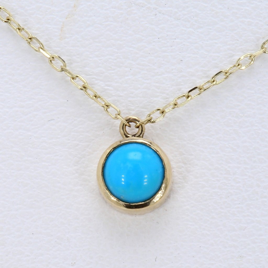 14k Yellow Gold 6mm Blue Bird Turquoise 