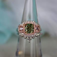 American Jewelry 18k White Gold 2.28ctw (1.62ct Fancy Green/VS2 Diamond | .66ctw Fancy Pink | .35ctw Round Brilliant) Diamond Halo Engagement Ring