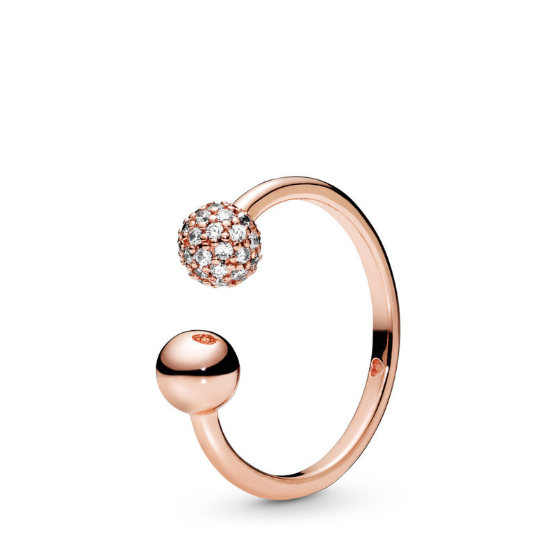 Pandora PANDORA Rose Ring, Open Polished & Pave' Bead, Clear CZ - Size 54