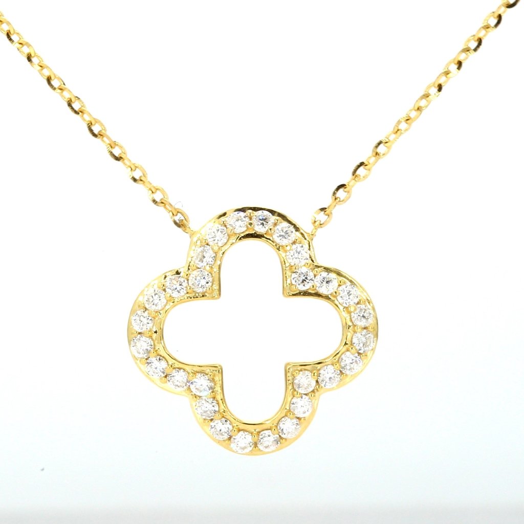 American Jewelry 14k Yellow Gold 0.22ctw Diamond Clover Pendant Necklace (18")