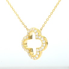American Jewelry 14k Yellow Gold 0.22ctw Diamond Clover Pendant Necklace (18")