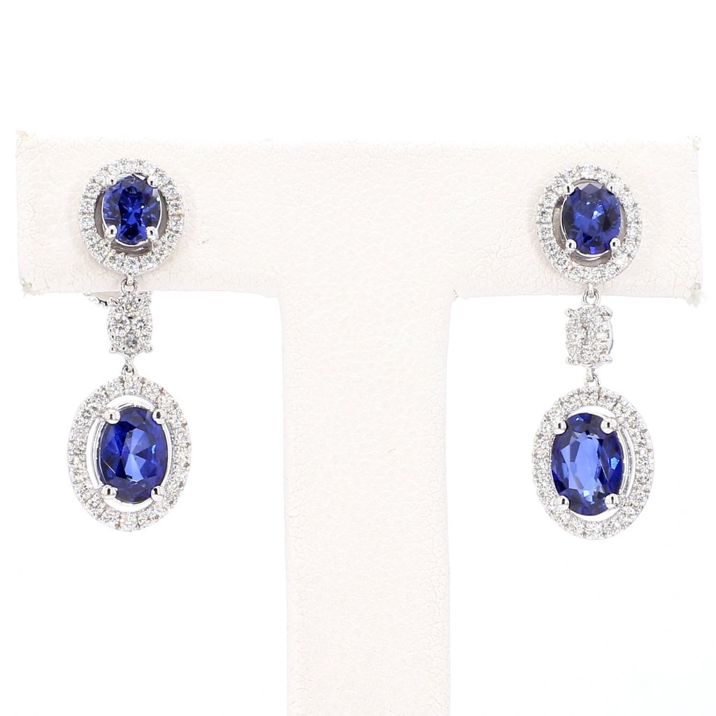 American Jewelry 14k White Gold .60ctw Diamond & 2.40ctw Sapphire Dangle Earrings