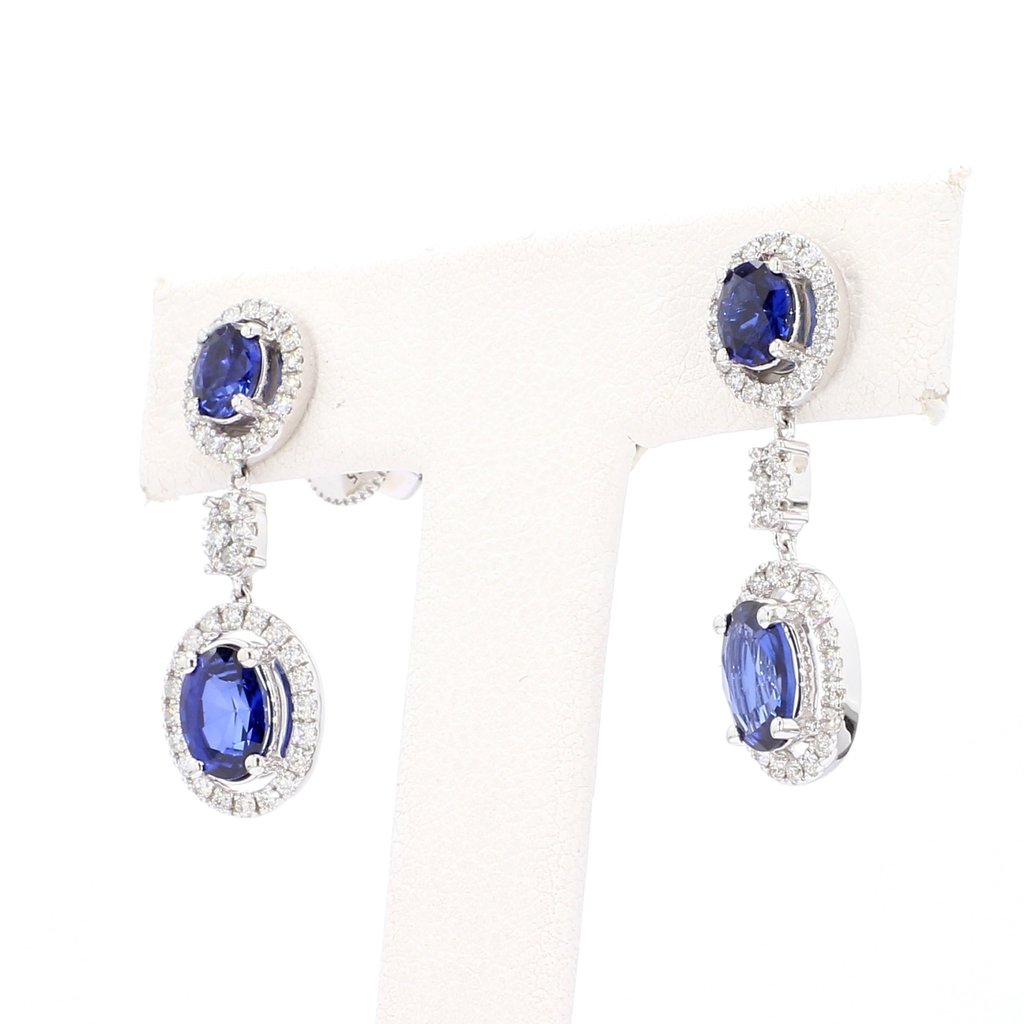 American Jewelry 14k White Gold .60ctw Diamond & 2.40ctw Sapphire Dangle Earrings