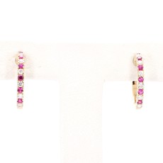 American Jewelry 14K Yellow Gold 0.24ctw Ruby & 0.20ctw Diamond Huggie Earrings