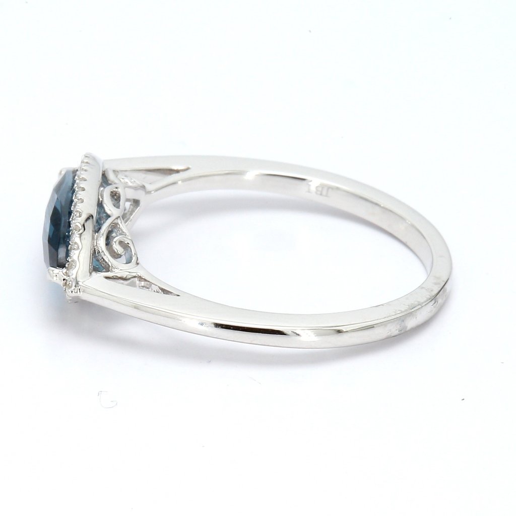 American Jewelry 14K White Gold 1.12ct London Blue Topaz & 0.14ctw Diamond Halo Ring (Size 7)
