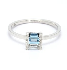 American Jewelry 18K White Gold 0.14ct Blue Topaz 0.14ct White Topaz 0.13ct Light Blue Topaz & 0.06ctw Diamond Gradient Ring (Size 7)