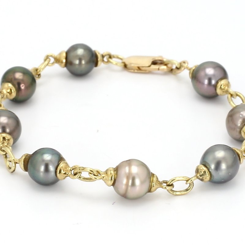 American Jewelry 14K Yellow Gold 7-8mm Tahitian Pearl Bracelet (7")