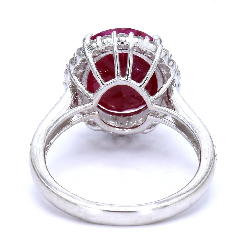 American Jewelry 14K White Gold 5.77ct Ruby & 0.50ctw Diamond Halo Ring (Size 6)