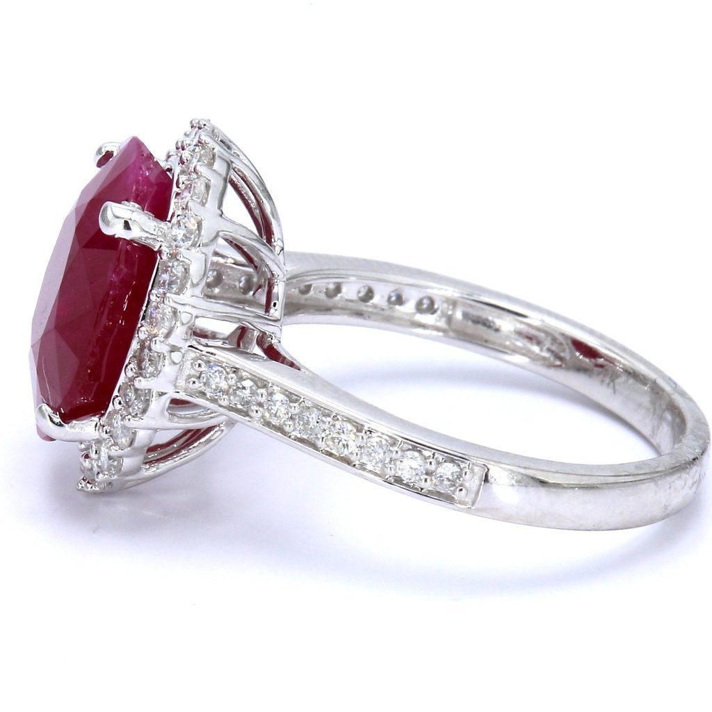 American Jewelry 14K White Gold 5.77ct Ruby & 0.50ctw Diamond Halo Ring (Size 6)