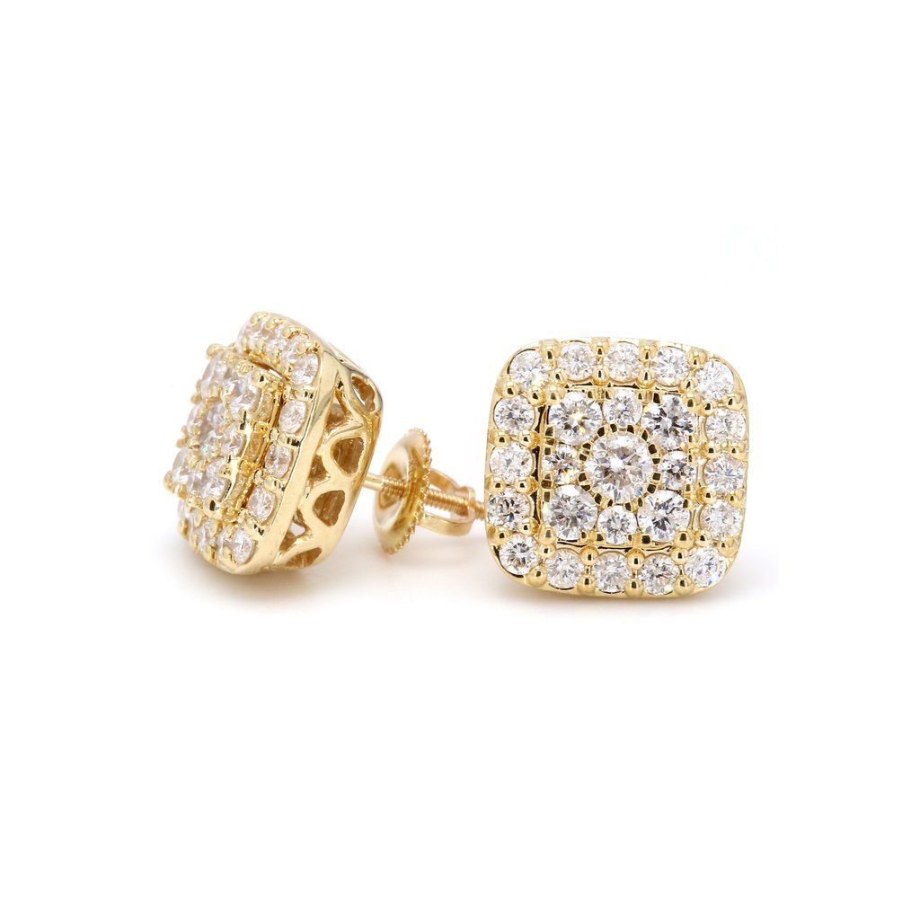 American Jewelry 14k Yellow Gold 2ctw Diamond Cluster Stud Earrings